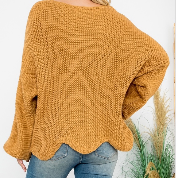 Boho Scallop Hem Balloon Sleeves Sweater - Picture 3 of 3